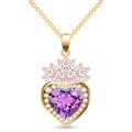 jewelry gold pendant heart made of gemstone with a crown on a chain