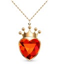 jewelry gold pendant heart made of gemstone with a crown on a chain