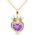 jewelry gold pendant heart made of gemstone with a crown on a chain