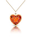 jewelry gold pendant heart made of ruby gemstone on a chain with reflection Royalty Free Stock Photo