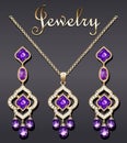 jewelry set earrings and pendant with precious stones Royalty Free Stock Photo