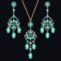 jewelry set earrings and pendant with precious stones Royalty Free Stock Photo