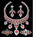 jewelry set necklace, earrings and bracelets with rubies and diamonds