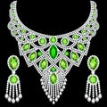 jewelry set of necklaces and earrings with emeralds
