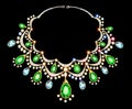 jewelry women`s gold necklace with precious stones and emeralds