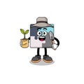 Illustration of jigsaw puzzle cartoon holding a plant seed Royalty Free Stock Photo