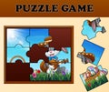 Jigsaw puzzle game with happy easter bunnies Royalty Free Stock Photo