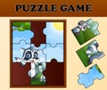 Jigsaw puzzle game with happy raccoon Royalty Free Stock Photo