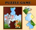 Jigsaw puzzle game with happy wild animals Royalty Free Stock Photo