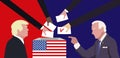 Illustration of Joe Biden in front of Donald Trump. US presidential election illustration