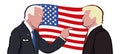 Joe Biden and Donald Trump in front of the US flag