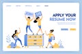 Illustration of join us hiring people. People applying for jobs by submitting resumes. We are hiring work at home for freelance