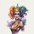 Illustration with joker girl with green curly hair. Best poster for halloween party. Perfect makeup look.