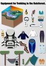 Illustration journey vector, Equipment for Trekking in the Rainforest.