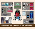 Illustration journey vector, Equipment for Trekking in the Rainforest.