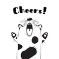 Illustration with joyful dog who shouts - Cheers. For design of funny avatars, welcome posters and cards. Cute animal. Royalty Free Stock Photo