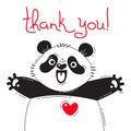 Illustration with joyful panda who says - thank you. For design of funny avatars, posters and cards. Cute animal. Royalty Free Stock Photo