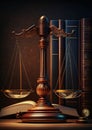 illustration, judge gavel and scales of justice, ai generative