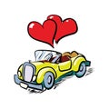 illustration of just married couple in car on white background Royalty Free Stock Photo