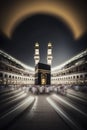 illustration, kaaba mecca in long exposure with color, generative ai