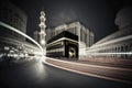 illustration, kaaba mecca in long exposure with color, generative ai