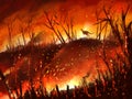 Illustration kangaroo run away from wildfire