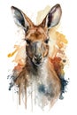 Illustration kangaroo in watercolor. Animal on a white background, generative AI