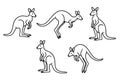 Illustration of 5 Kangaroos, Outline Version Royalty Free Stock Photo