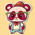 Illustration of a kawaii chibi panda with a hat, glasses and shirt. Vector of a cute hipster bear wearing gentleman clothes