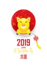 Illustration of kawaii pig, symbol of 2019 on the Chinese calendar. Royalty Free Stock Photo