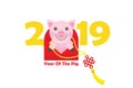 Illustration of kawaii pig, symbol of 2019 on the Chinese calendar.