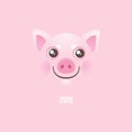 Illustration of kawaii pig, symbol of 2019 on the Chinese calendar.