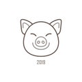 Illustration of kawaii pig, symbol of 2019 on the Chinese calendar. Royalty Free Stock Photo