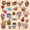 Illustration in Kawaii style cute nice, adorable drawings, icons, sweet pastry food and drinks great set for design