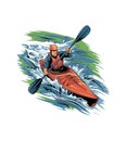 Illustration of A kayaker navigating through whitewater rapids Royalty Free Stock Photo