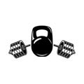 Illustration of of kettlebell and barbell . Design element for logo, label, sign, emblem, poster. Royalty Free Stock Photo