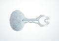 Illustration of a key integrated with a fingerprint pattern. The key\'s blade morphs into fingerprint Royalty Free Stock Photo