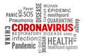 Illustration of a keyword cloud with red and grey text - Coronavirus