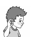 Illustration of a Kid Demonstrating His Sense of Hearing