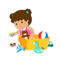 Illustration of kid girl storing toys. Royalty Free Stock Photo