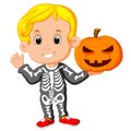 Kid with Halloween Skeleton Costume