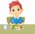 Illustration of kid sad with his breakfast