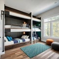 Illustration of a kids bedroom in modern design home with bunk beds Royalty Free Stock Photo