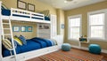 Illustration of a kids bedroom in modern design home with bunk beds Royalty Free Stock Photo