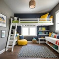 Illustration of a kids bedroom in modern design home with bunk beds Royalty Free Stock Photo