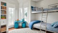 Illustration of a kids bedroom in modern design home with bunk beds Royalty Free Stock Photo