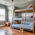 Illustration of a kids bedroom in modern design home with bunk beds Royalty Free Stock Photo