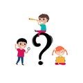 Illustration Kids with Books and a Question Mark