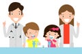 Illustration of Kids Brushing a Tooth, Doctor and kids. Doctor standing together with children take care of and clean a tooth.