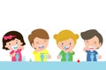 Illustration of Kids Brushing a Tooth,Little children take care of and clean a large, smiling tooth. cartoon characters